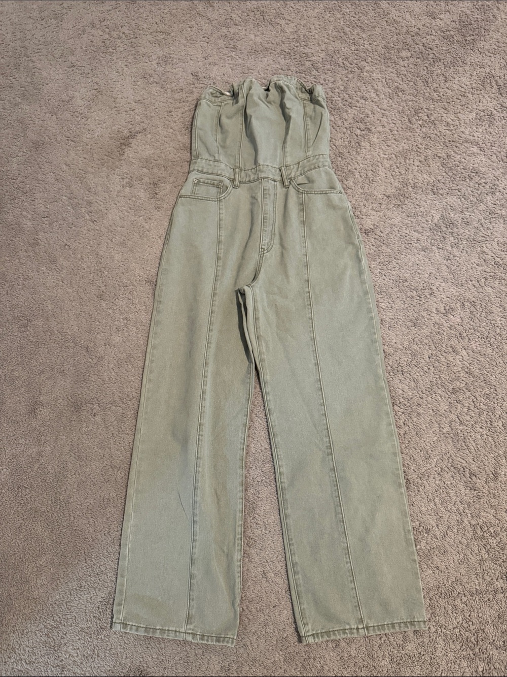 SHEIN Olive Green Paperbag Waist Strapless Jumpsuit